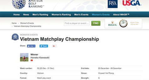 Vietnam MatchPlay Championship được xếp hạng trên WAGR