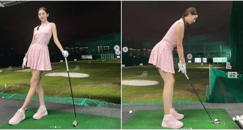 Hoa hậu Lương Thùy Linh thả dáng “cực phẩm” trên sân tập golf