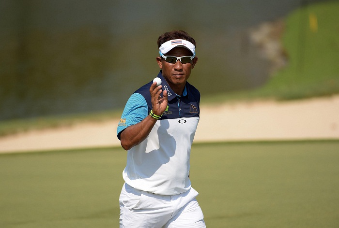 HUA HIN, THAILAND - MARCH 11: Thongchai Jaidee of Thailand plays a shot during round two of the True Thailand Classic presented by Chang at Black Mountain Golf Club on March 11, 2016 in Hua Hin, Thailand. (Photo by Paul Lakatos/Asian Tour/Asian Tour via Getty Images)