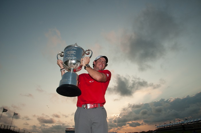 KIAWAH ISLAND, SC- AUGUST 12 : 2012 PGA Champion Rory McIlroy, of Ireland, poses with the Wanamaker trophy after the final round for the 94th PGA Championship at The Ocean Course at Kiawah Island Resort on Sunday August 12, 2012 in Kiawah Island, South Carolina. (Photo by Montana Pritchard/The PGA of America)