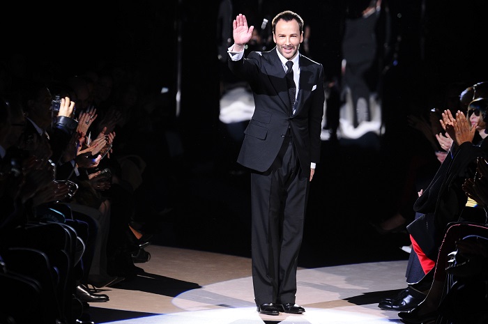 Fashion designer Tom Ford on the runway after his fall 2013 show at Lancaster House.