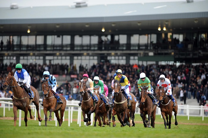 Fairyhouse 23-3-08. The runners in The Millbank Developments John Lynch Memorial Flat Race race away from the stands led by POLAR SPEED and Katie Walsh. Photo Healyracing.ie