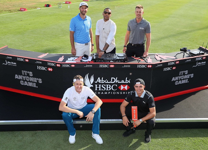 4 tên tuổi lớn của làng golf thế giới: Rickie Fowler, Henrik Stenson, Dustin Johnson and Ian Poulter kết hợp cùng với DJ nổi tiếng của Anh - Reggie Yates tại giải đấu Abu Dhabi HSBC Championship, UAE