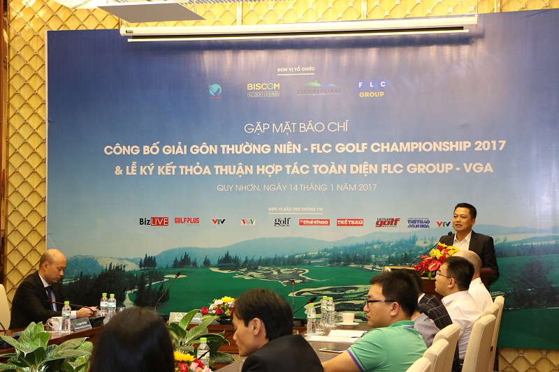 Ông Ngô Thế Hào - Phó tổng Thư ký Hiệp hội golf Việt Nam phát biểu tại buổi họp báo.