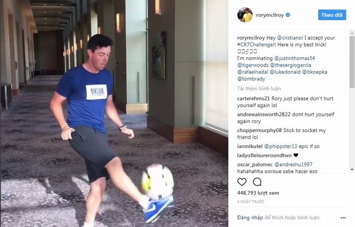 Rory McIlroy chấp nhận thử thách của Cristiano Ronaldo trên Instagram