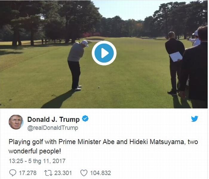 Tổng thống Donald Trump có vòng golf 9 hố cùng Thủ tướng Shinzo Abe và Hideki Matsuyama  2