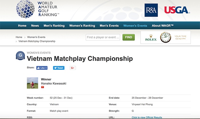 Vietnam MatchPlay Championship được xếp hạng trên WAGR