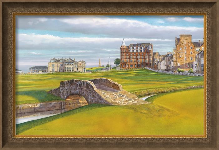 St-Andrews-Links-Old-Course-18th-Hole,-Swilcan-Bridge-Canvas-Giclee-Framed