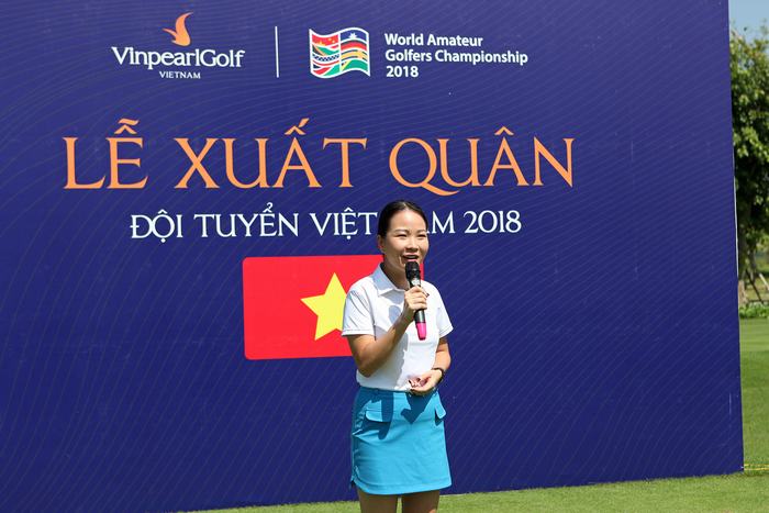 Bà Nguyễn Thị Mai Hương – Đại diện Vinpearl Golf Việt Nam chúc các golfer thi đấu đạt kết quả tốt tại vòng Chung kết WAGC 2018.