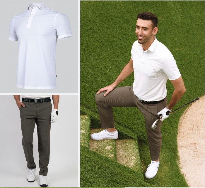 Trang phục trắng xám tạo sự tinh tế, thanh lịch, phù hợp cho bất cứ golfer ở độ tuổi nào