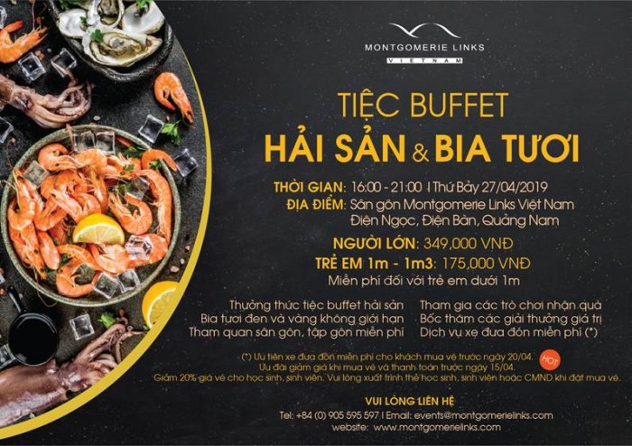 Đại tiệc Buffet bia tươi & hải sản tại sân gôn 5 sao Montgomerie Links Vietnam