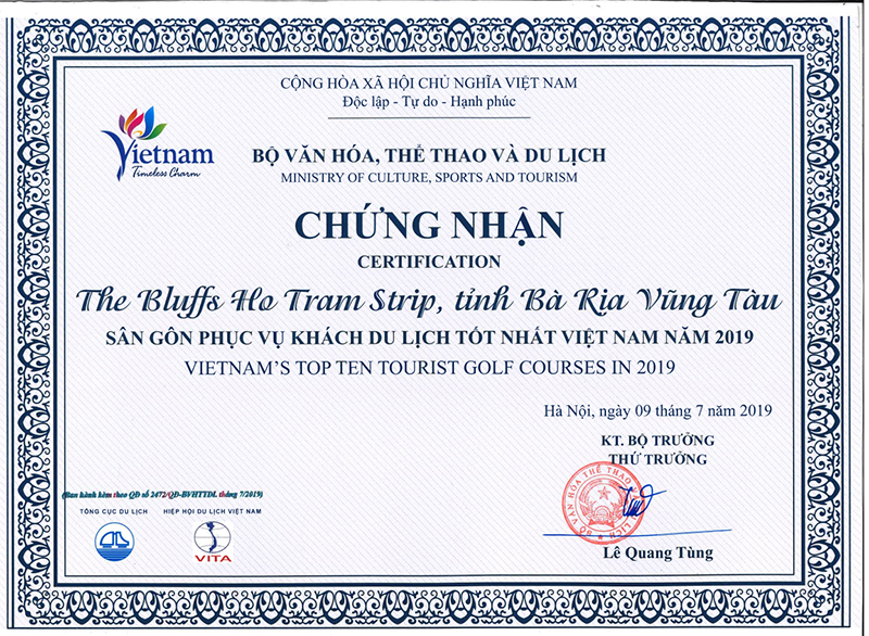 The Bluffs Hồ Tràm Strip được vinh danh là sân golf phục vụ khách du lịch tốt nhất Việt Nam 2019