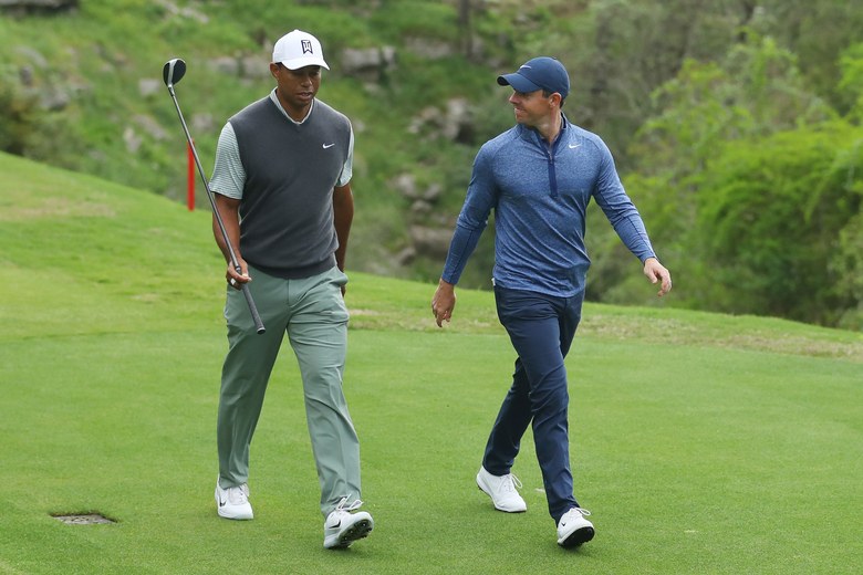 Tiger Woods và Rory McIlroy tại WGC-Dell Technologies Match Play 2019. (Ảnh: Warren Little)