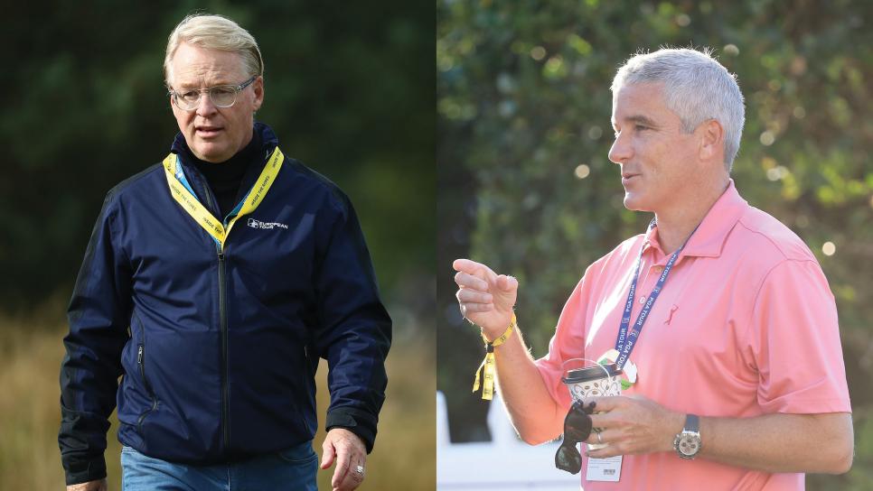 Giám đốc điều hành của European Tour- Ông Keith Pelley (trái) và Ủy viên của PGA Tour - Ông Jay Monahan