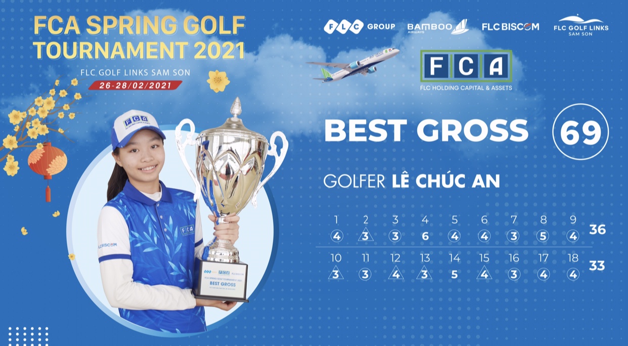 Thành tích 69 gậy đã đưa Lê Chúc An trở thành chủ nhân của cúp vô địch FCA Spring Golf Tournament 2021