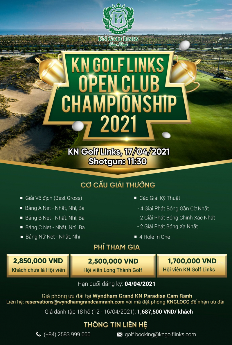 Thông tin giải đấu mở màn KN Golf Links 2021 khởi tranh vào tháng 4