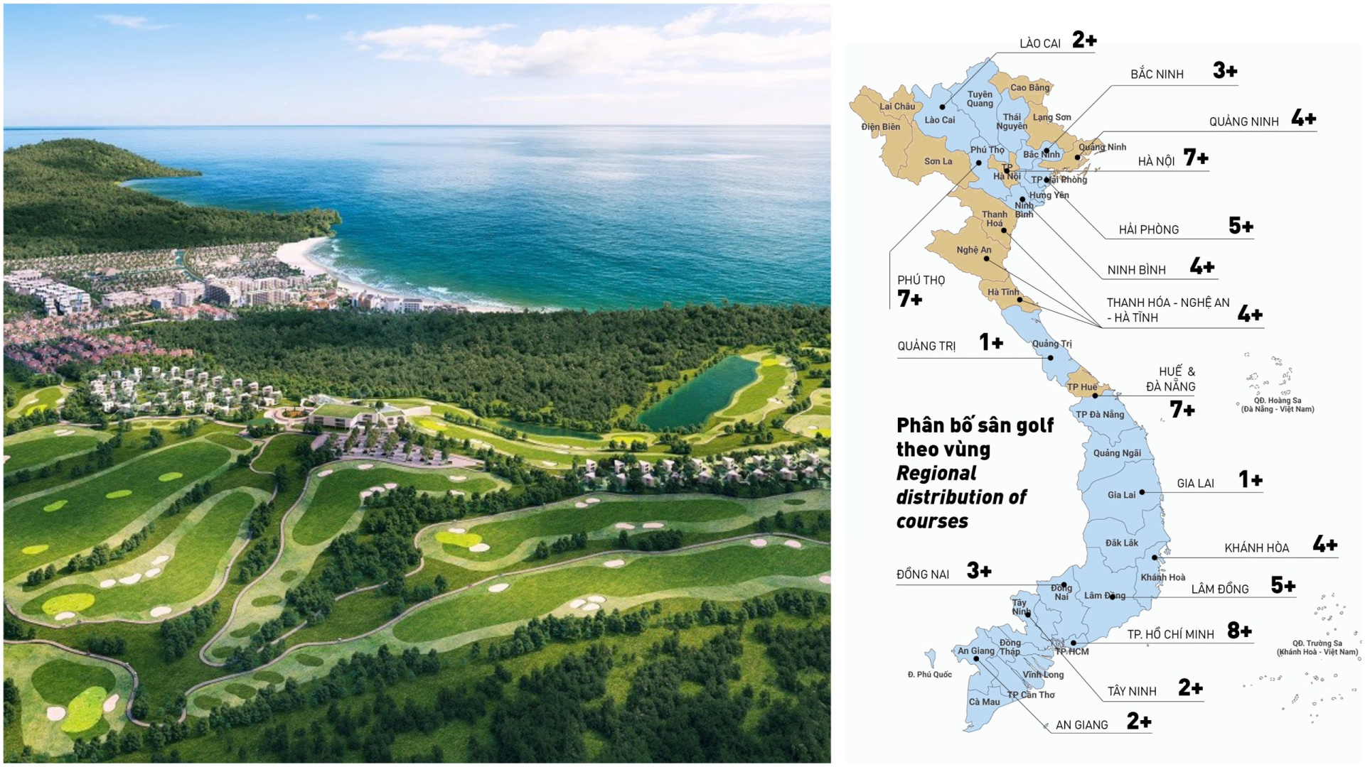 Bản đồ sân golf Việt Nam sau sáp nhập địa giới hành chính